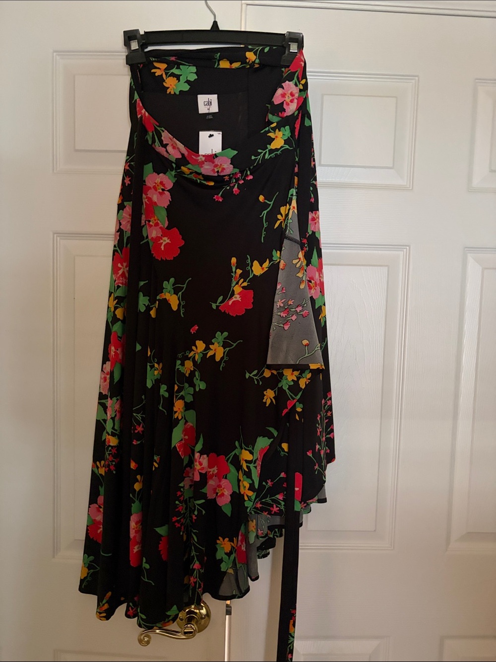 Cabi Black Floral Wrap Skirt